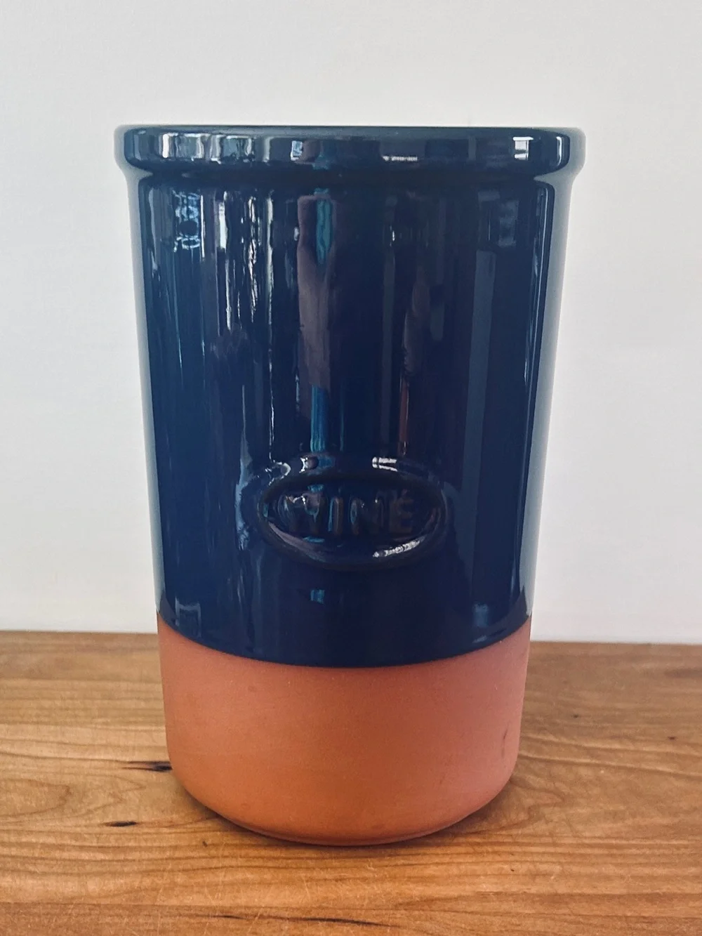 Terra Cotta Clay Earthenware Wine Brique Cooler Blue Enamel Dipped 7.5”x 4.75”